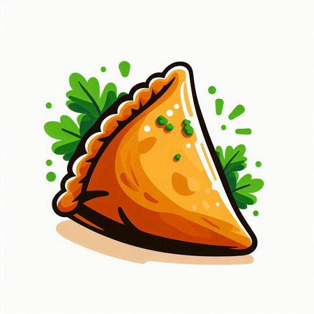 Illustration of a piece of samosas on a white backgroundのイラスト素材