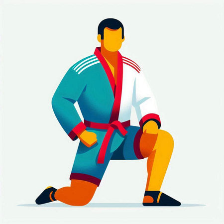 Karate man in a kimono. Vector illustration in flat styleのイラスト素材
