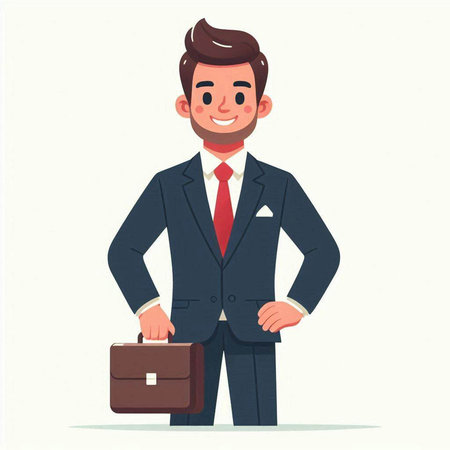 Businessman standing with briefcase. Vector illustration in cartoon style.のイラスト素材