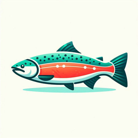Vector illustration of a salmon in a flat style on a white backgroundのイラスト素材