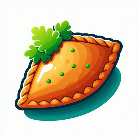 Illustration of a cartoon style pie with green leaf on a white backgroundのイラスト素材