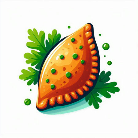 Illustration of a piece of pie with parsley on a white backgroundのイラスト素材