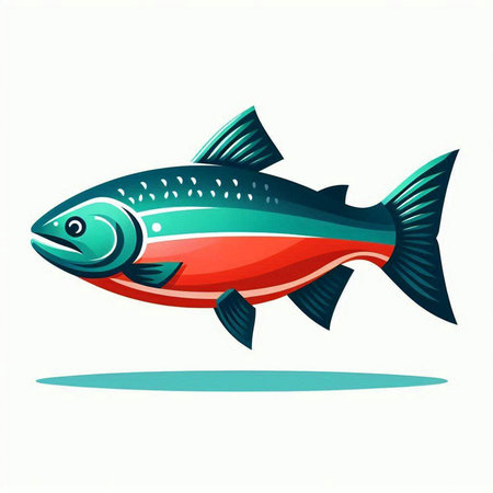 Vector illustration of a salmon on a white background. Design element.のイラスト素材