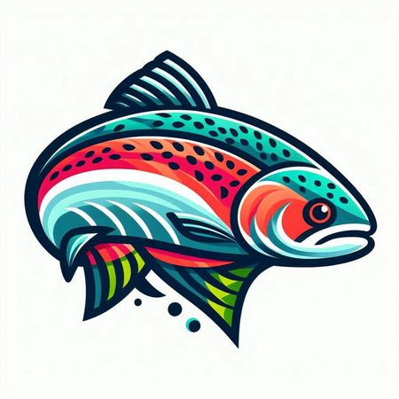 Colorful rainbow trout fish on a white background. Vector illustration.のイラスト素材