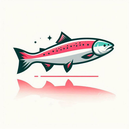 Vector illustration of a salmon in flat style on a white background.のイラスト素材