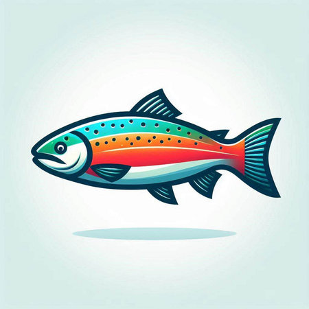Vector illustration of a rainbow trout fish in cartoon style on light backgroundのイラスト素材