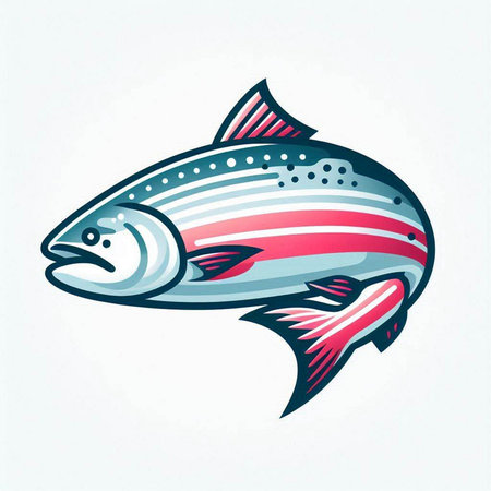 Vector illustration of salmon fish isolated on white background. Seafood icon.のイラスト素材