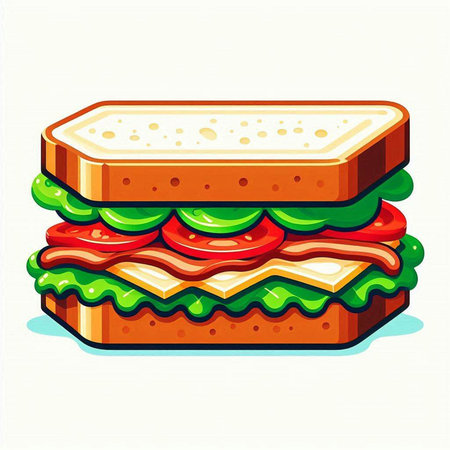 Sandwich with ham, cheese, tomato and lettuce. Vector illustration.のイラスト素材