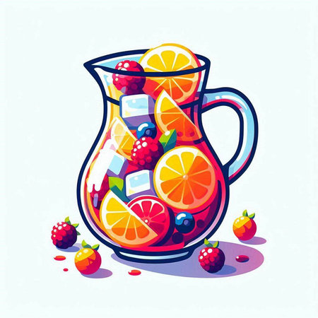 Vector illustration of a jug of fruit lemonade with berries and fruitsのイラスト素材