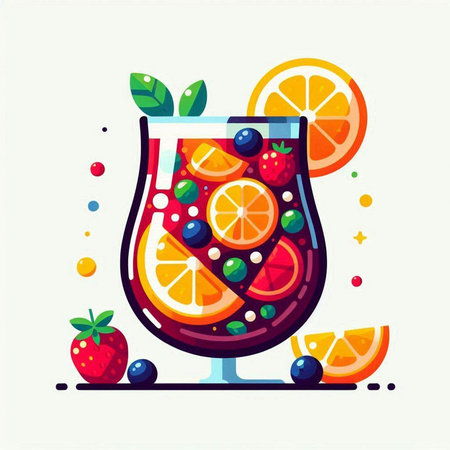 Orange, strawberry, lemonade. Vector illustration in flat style.のイラスト素材