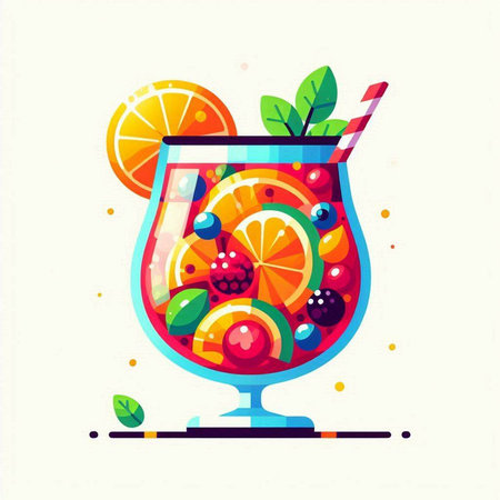 Cocktail with fruits and berries. Vector illustration in flat styleのイラスト素材