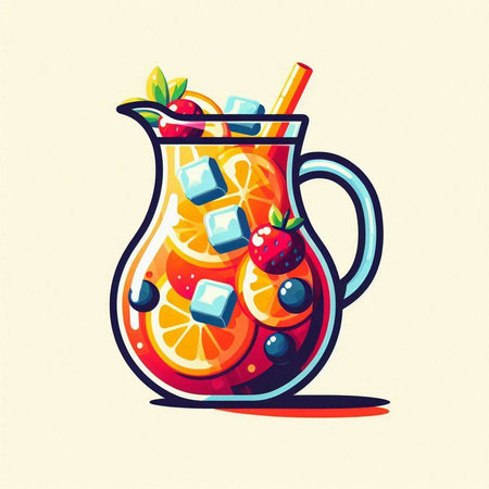 Cocktail with fruits, berries and ice. Vector illustration.のイラスト素材