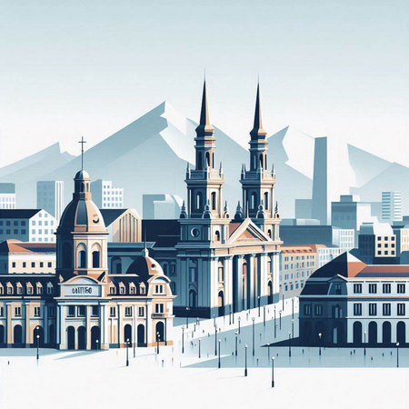 Sketch of the city with a view of the old town.のイラスト素材