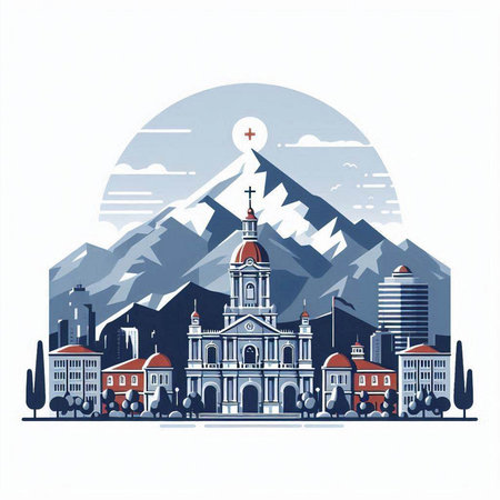 Church on the top of the mountain in the city. Vector illustrationのイラスト素材