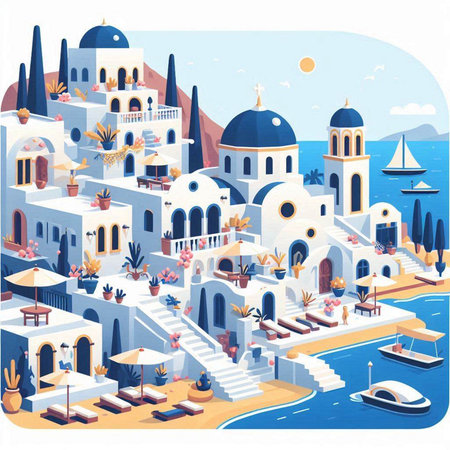 Santorini island. Greece. Flat style vector illustration.のイラスト素材