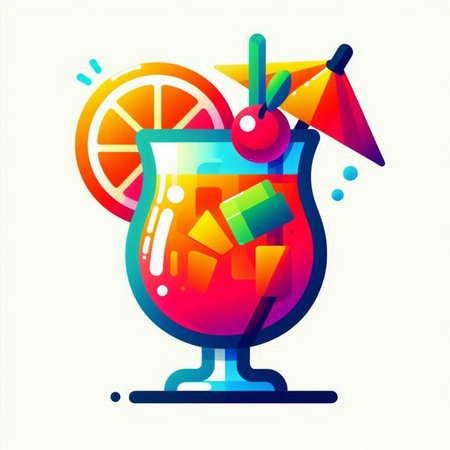Cocktail illustration. Colorful cocktail icon in flat style.のイラスト素材