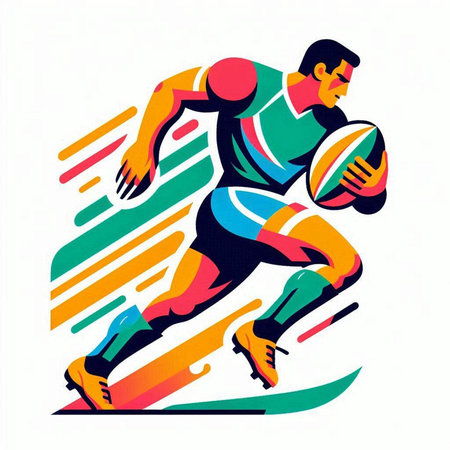 Rugby player with ball. Vector illustration in retro style.のイラスト素材