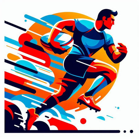 Rugby player in action designed using colorful grunge brush graphic vector.のイラスト素材