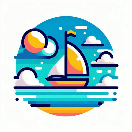 Sailboat in the sea. Vector illustration in flat style.のイラスト素材