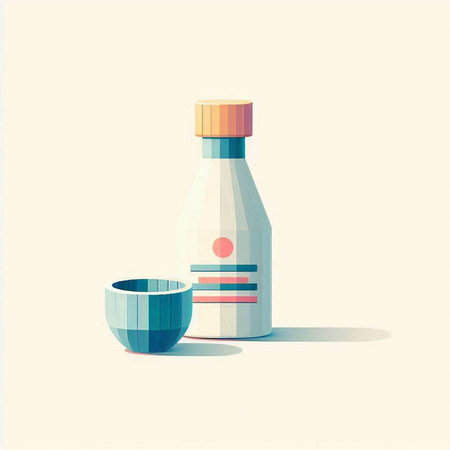 Vector illustration of a bottle of sake and a cup of tea.のイラスト素材