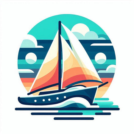 Sailing boat in the sea. Vector illustration in flat style.のイラスト素材
