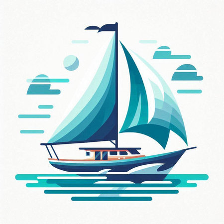 Sailing boat. Yacht in the sea. Vector illustration.のイラスト素材