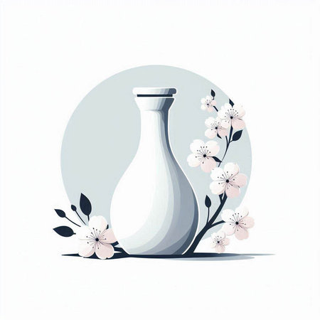 Vector illustration of a vase with flowers on a white background.のイラスト素材