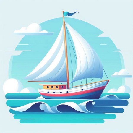 Sailboat on the sea. Vector illustration in flat style.のイラスト素材
