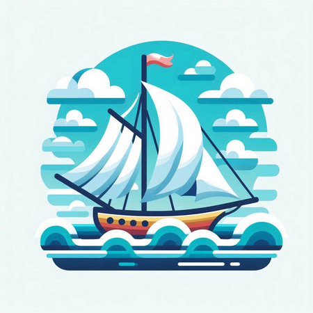Sailing boat in the sea. Vector illustration. Flat style.のイラスト素材