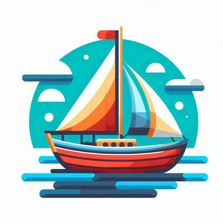 Sailing boat in the sea. Vector illustration in flat style.のイラスト素材