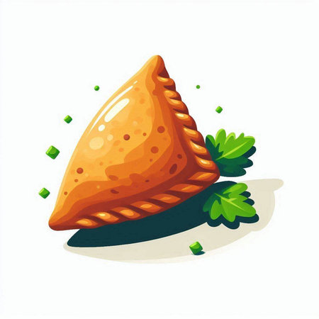 Illustration of fried samosas with parsley on white backgroundのイラスト素材