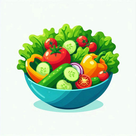 Fresh vegetables in a bowl. Vector illustration in flat cartoon style.のイラスト素材