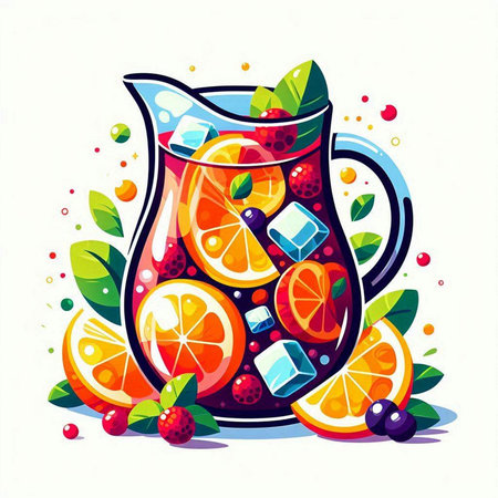 Cocktail with fruits and ice in a jug. Vector illustration.のイラスト素材