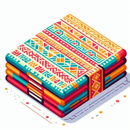 Vector isometric illustration of a book with multicolored pattern.のイラスト素材