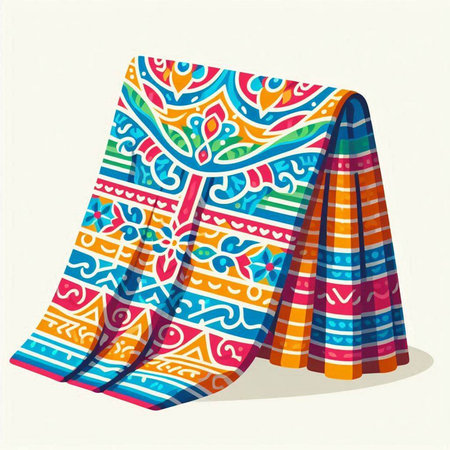 Illustration of a colorful tent with ethnic patterns on a white backgroundのイラスト素材