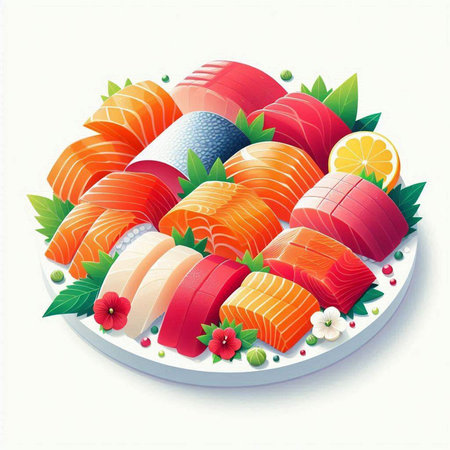 Illustration of Sashimi - Japanese food. Vector illustration.のイラスト素材