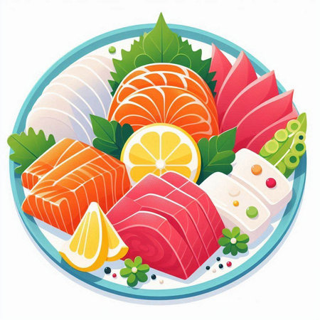 Japanese food. Sashimi in a plate. Vector illustration.のイラスト素材