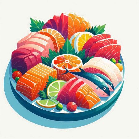 Illustration of a Sashimi Sashimi on a Plateのイラスト素材