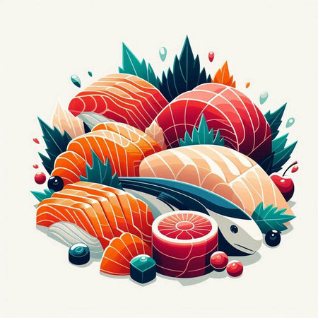 Vector illustration of japanese food. Sashimi set.のイラスト素材