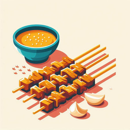 Shish kebab on skewers isometric vector illustration.のイラスト素材