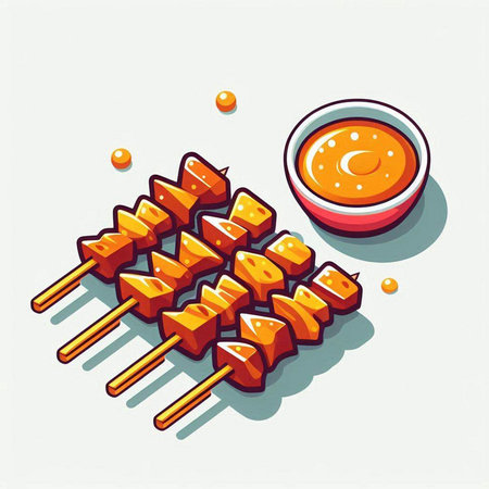 Skewers with sauce on a white background. Vector illustration.のイラスト素材