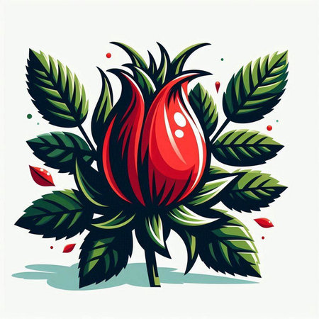 Hibiscus flower with leaves and drops, vector illustration.のイラスト素材