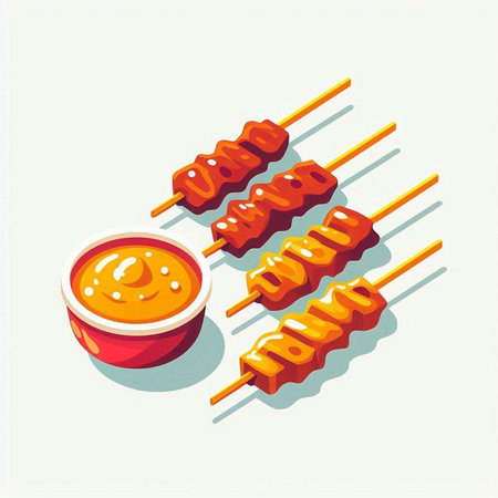skewers on a skewer with sauce, vector illustrationのイラスト素材