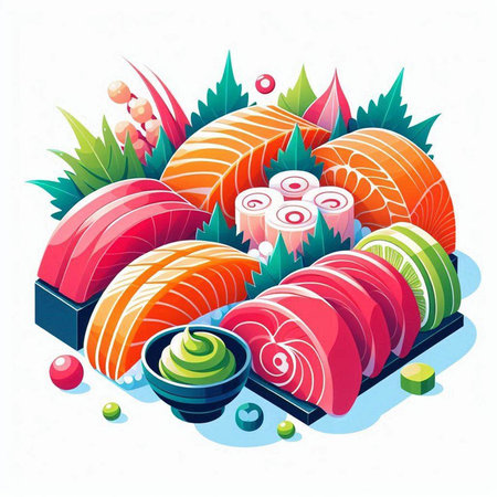 Vector illustration of japanese food. Sushi set. Sushi rolls.のイラスト素材