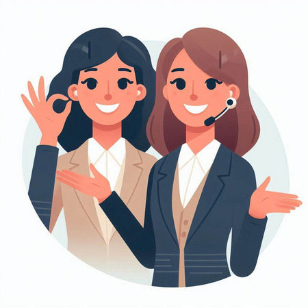 Vector illustration of two business women in a flat style. Teamwork concept.のイラスト素材