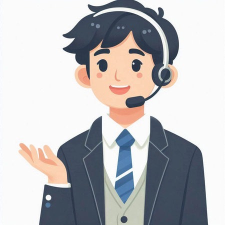 Illustration of a customer service agent in a headset with a smileのイラスト素材