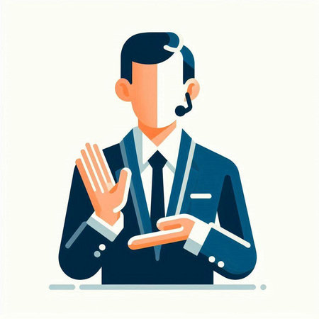 Businessman in a suit with a headset. Flat vector illustration.のイラスト素材