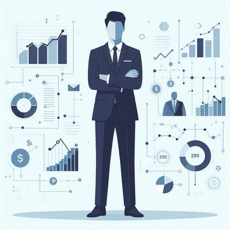 Businessman standing with his hands crossed on his chest. Vector illustration.のイラスト素材