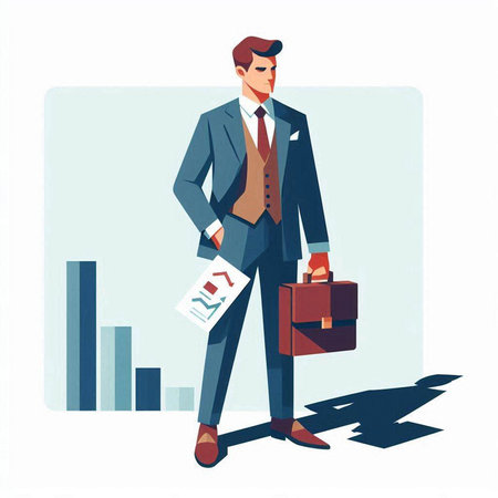 Businessman standing with briefcase. Vector illustration in cartoon style.のイラスト素材