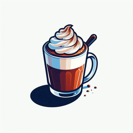 Coffee cup with whipped cream on white background. Vector illustration.のイラスト素材